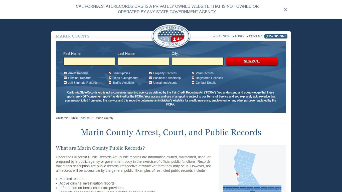 Marin County Arrest, Court, and Public Records